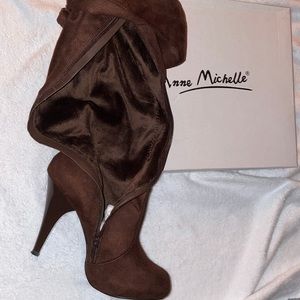 Anne Michelle Brown Faux Suede Over Knee Boots